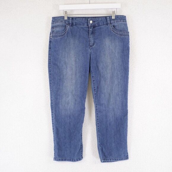Chico's Denim - Chico's Platinum Denim Blue‎ Jeans Rhinestone Stone Wash Size 2 35/23 Mid Rise